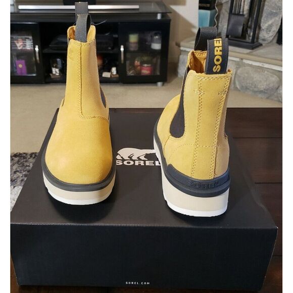 Women's Sorel Hi-Line Chelsea Leather Boots Size 8 Geo Yellow Slip On - Picture 5 of 6